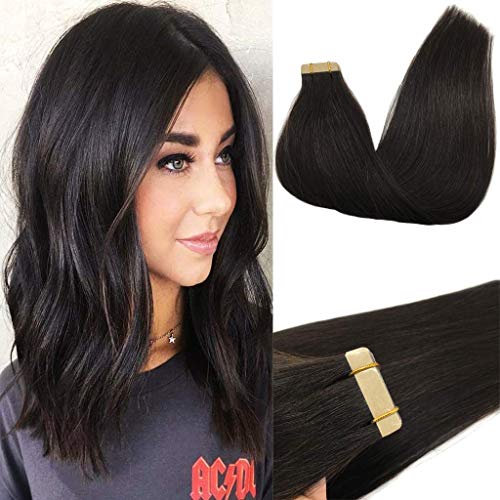 GOO GOO Tape in Hair Extensions Natural Black Real Human Hair Extensions Seamless Straight Human Hair Extensions 20pcs 50g 18inch, Natural black #1b GOO GOO Tape in Hair Extensions Natural Black Real Human Hair Extensions Seamless Straight Human Hair Extensions 20pcs 50g 18inch, Natural black #1b