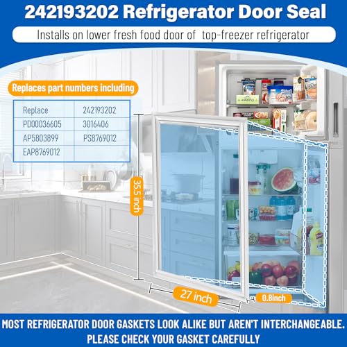 Image of 36″x27″ 242193202 Refrigerator Door Gasket Replacement Compatible with Frigidaire Kenmore FFTR1514RW1 FFHT1514QW0, Upgraded 242193202 Fridge Gasket Replace 3016406 PS8769012 Door Seal - Unbent