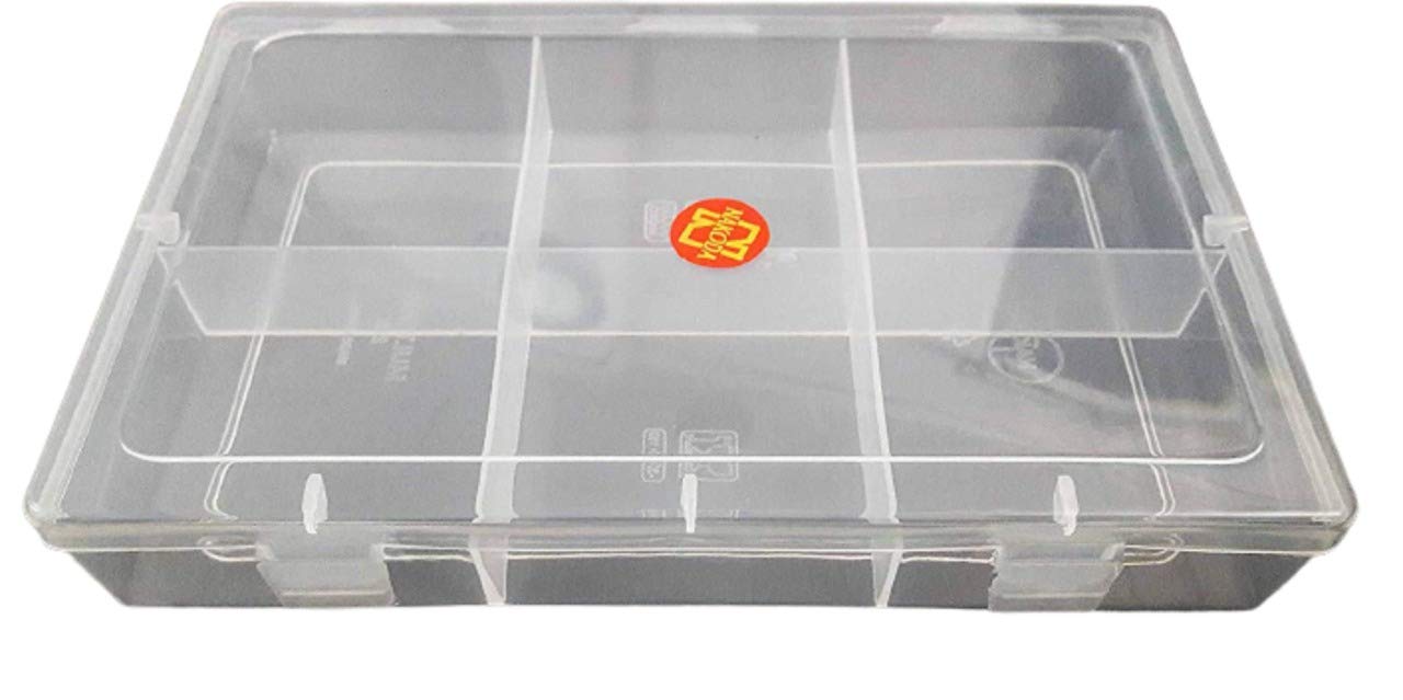 plastic box with 6 partition storage organiser container (white, 8.5x5.5x1.5-inch) -pack of 2