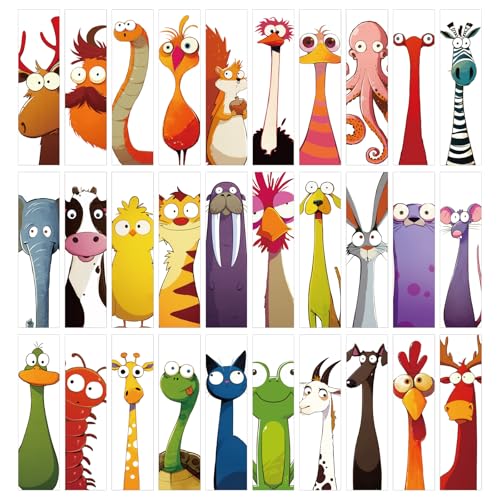 30 Stück Lesezeichen Kinder Tier, Niedliche & Lustige Lesezeichen Papier für Schüler, Jungen & Mädchen, Geburtstag & Leseförderung