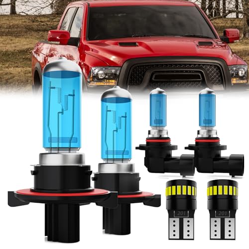Image of Headlight Bulbs License Plate Lights Fit For Dodge Ram 2009-2012 2-Headlamps, 9008 High Low Beam + 9145 Fog Lights Halogen Light Bulb + License Plate Lights, Pack of 6