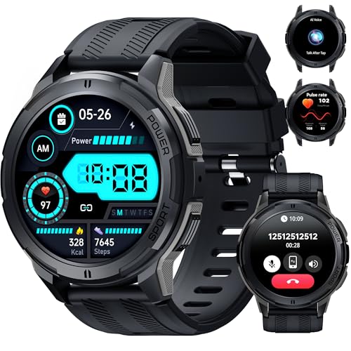 OUKITEL Reloj inteligente para hombre, reloj militar Smart Watch con llamadas de voz, 1.43 AMOLED Screen 24/7 sueño pulsómetro, 100+ rastreador de fitness deportivo para iOS Android