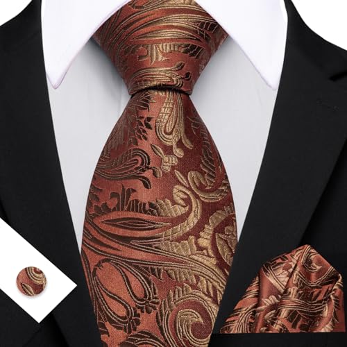 Image of Barry.Wang Paisley Tie Fashion Set Hanky Cufflinks Neckties for Men Woven Silk