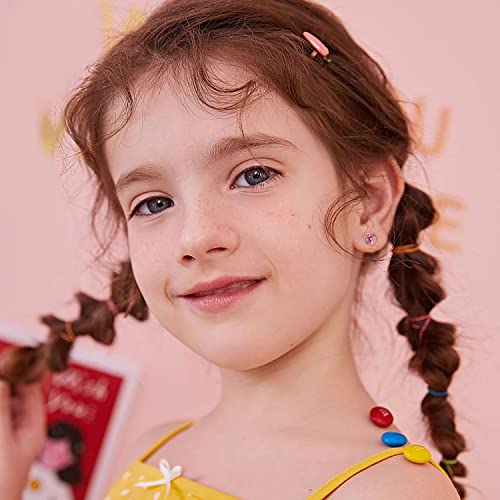 LOYALLOOK 14Pairs Hypoallergenic Screwback Earrings for Women Girls Tiny CZ Pearl Ball Heart Flower Screw Back Earring Studs 316L Stainless Steel Stud Earrings Flatback 20G Over 3 Years Old4