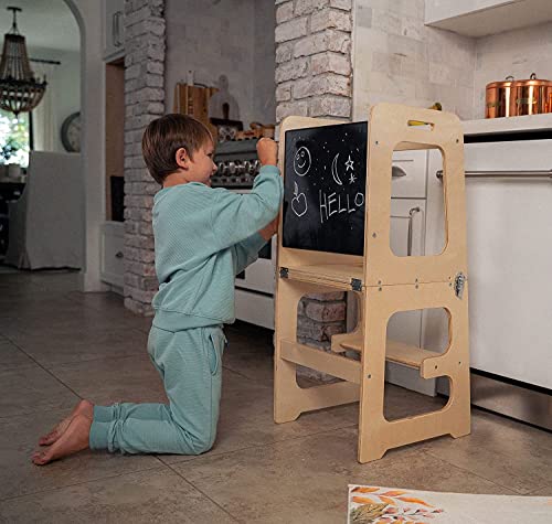 Image of Avenlur Toddler Tower, Date 4-in-1 Kitchen & Learning Tower (Light Blue) | Avenlur Date 4-in-1 Kitchen Tower doubles as a kitchen stool for toddlers, montessori tower, and toddler tower table.