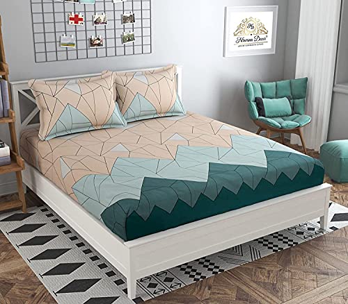 Image of Nirwana Decor Fitzy Fitted bedsheet King Size, Elastic bedsheet, 72x78 inches + 10 inches Drop, with 2 Pillow Covers (Diamond Blue Checks, 72 inch x 78 inch + Comforter)