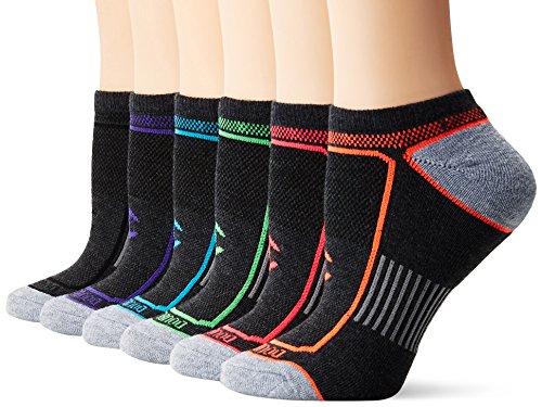 Champion Women's X-Temp No Show (Pack of 6), Black w/Pink Assorted, Shoe Size: 5-9