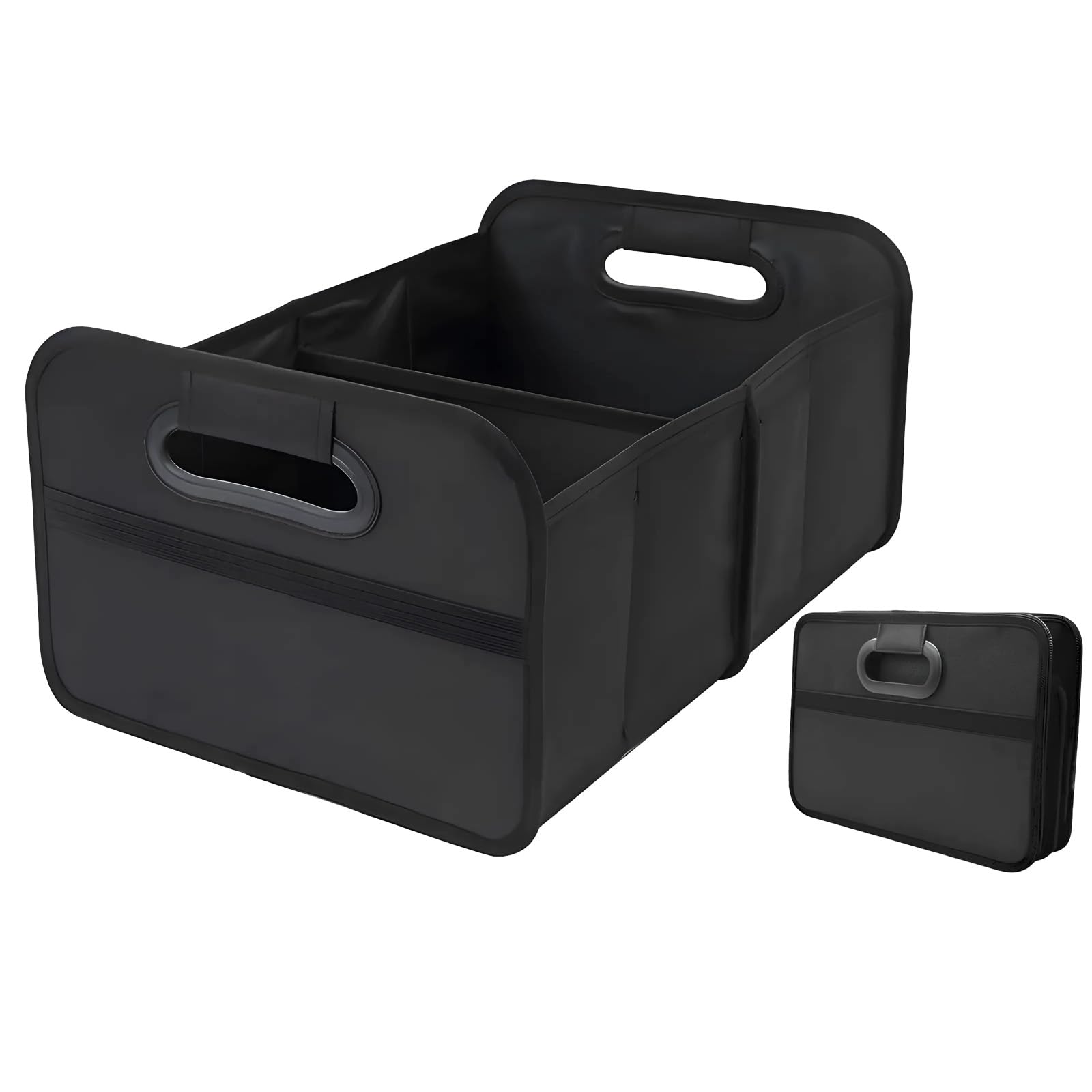 Foldable Reinforced Base Car Boot Organiser, Black | Waterproof, Multi-Compartment Storage Box, Collapsible &amp; Space-Saving, Durable Handles, Reinforced Base, for Car, SUV &amp; Lorry