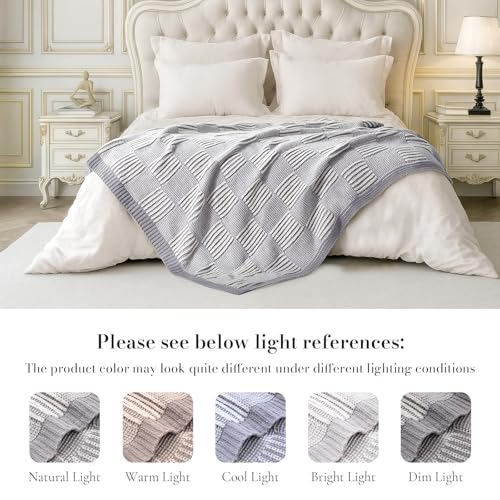 Amélie Home Checkered Knit Throw Blanket for Couch, Chenille Texture Decorative Soft Blanket for Sofa & Chair, 50"x60", Grey & White