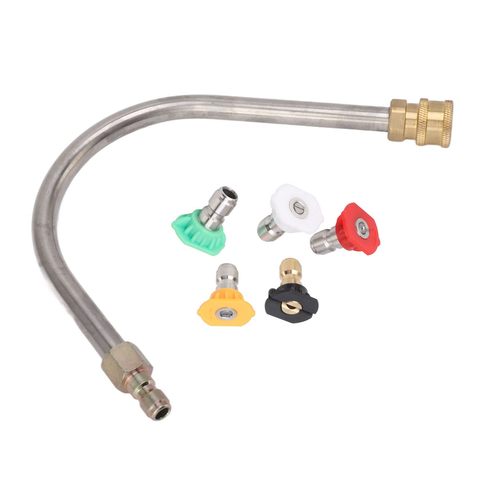 4000 PSI Pressure Washer Drain U-Bend Nozzle, 1/4 Quick Connect Stainless Steel Extension Wand for Water Hose Sinks & Drains (U Shaped with 5 Nozzles)