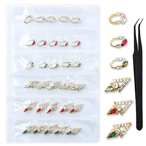 WOKOTO 30 Pcs 3D Nail Art Rhinestones Set Gold Alloy Nail Studs Crystal Clear Fake Diamond Manicure Decoration With 1Pc Tweezers