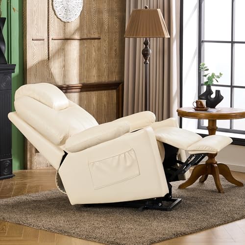 SALOHZA Power Lift Recliner Chair for Elderly with Massage and Heat for Living Room, Electric Recliner Chair for Adults with USB/Type C Port/Cup Holders, PU Faux Leather, Cream White - Image 7