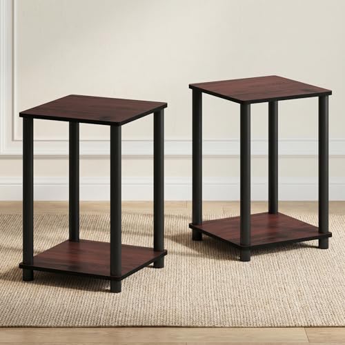 Image of Furinno Turn-N-Tube Night Stand Set of 2, 2-Tier Nightstand, Dark Cherry | Stackable, Open Shelf, Toolless Bedside Table, Side Table, End Table for Living Room, Bedroom