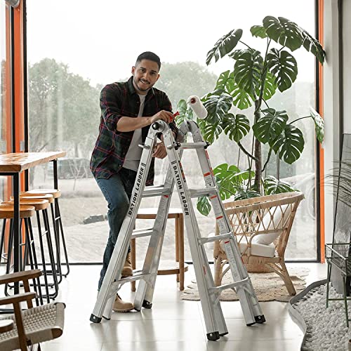 Multi Position Folding Ladders Stair-17 Ft Extension Portable A Frame 4 Step Ladder Escaleras De Aluminio Para Trabajo Telescoping Aluminum Lader Latter For Home Indoor Outdoor Roof 250 Lbs Load #TOP4