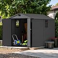 Devoko 6x10 FT Plastic Outdoor Storage Shed - Lockable Resin Tool Shed with Window & Floor, Dark Gray