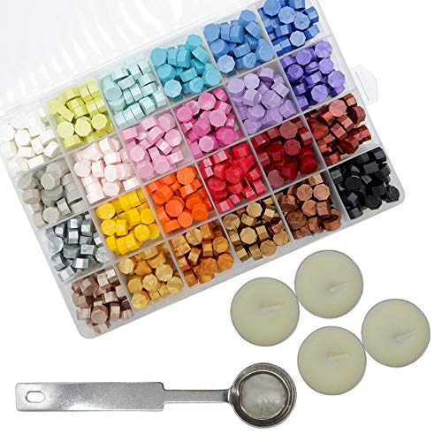 624 cuentas de cera de sellado colorido macarona con 4 velas de té y 1 cuchara de fusión de cera disponible en Yaxa Peru