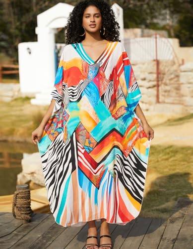 Image of NFVNKJ Women's Plus Size Beach Lounge Kaftan Maxi Dress Swimsuit Coverup for Women