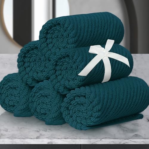 Face Towels for Bathroom, 6PC 13"x13" - 100% Cotton | Light Weight | Thick | Quick Dry | Soft | Absorbent, Fluffy Bathroom Hand Towels, Wash Cloths for Showering, Towel Gift Set, Deep Turquoise