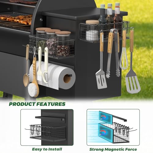 Image of 2 Set Magnetic Storage Bins with Paper Towel Holder for Traeger Grills, Suit for Traeger Ironwood 885, Pro Series 34, Pro Series 22, Pro D2 575, Pro 780, Ironwood 650, Pit boss