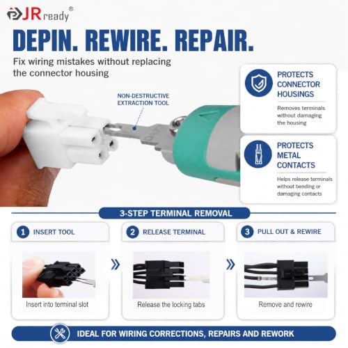 Image of JRready ST6490 Mini-Fit Jr. Dual Row 2 4 6 8 Pin Connector kit, w /Terminal Pin 18-24 AWG, Molex Extraction Tool, Compatible with Molex Mini-Fit Jr. Connector,4.2mm Pitch, 445 Pcs