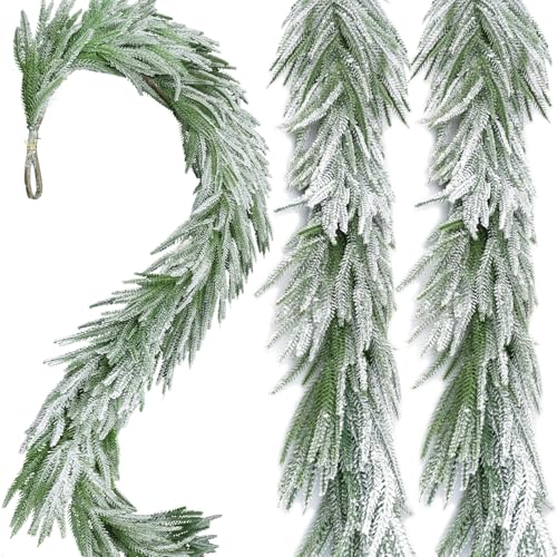 Snow Flocked Norfolk Pine Garlands, 6 FT Real...