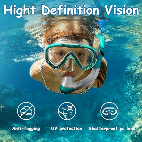 Vvinca Kids Snorkel Set For Age 4-14 - Dry Top Snorkeling Gear For Kids Junior & Youth - Childs Diving Mask With Big Eyes For Boys Girls thumb #2