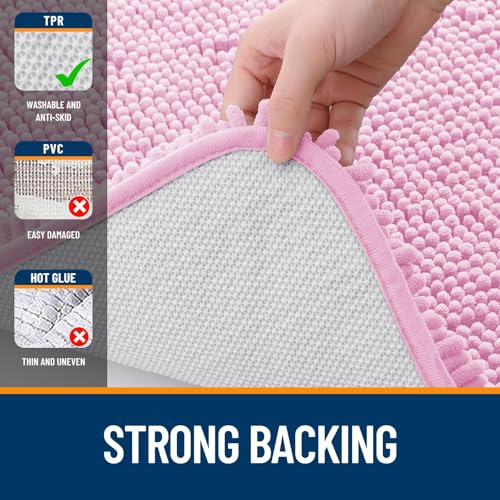 Image of OLANLY Bathroom Rugs Sets 2 Piece, Soft Absorbent Chenille Bath Mats and U-Shaped Contour Toilet Mat Area Rug Set, Machine Washable Bath Carpet, Home Decor Accessories(47 inchx20 inch+24 inchx20 inch, Pink)