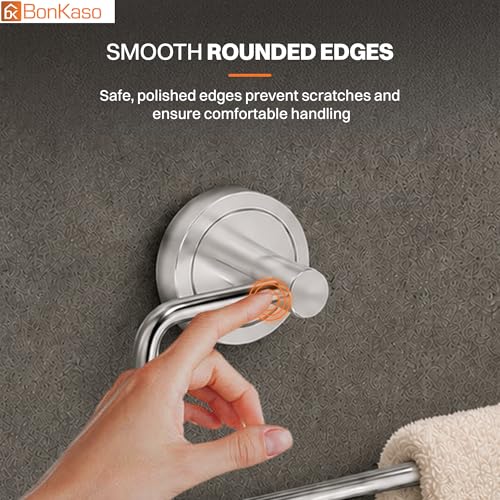 Image of BonKaso Stainless Steel Towel Ring Holder for Bathroom, Half Cut Wall Mount Towel Hanger with Chrome Finish, 14 cm Space Saving Towel Stand for Wash Basin and Kitchen with Screw Plugs, Pack of 1
