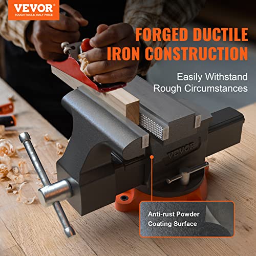 VEVOR Bench Vise, 6.5" Jaw Width 6.5" Forward &9.3" Reverse Opening, 360-Degree Swivel Locking Base Multipurpose Workbench with Anvil, Heavy Duty Ductile Iron with Bolts & Nuts, for Drilling, Pipe Cut 2 VEVOR Bench Vise, 6.5" Jaw Width 6.5" Forward &9.3" Reverse Opening, 360-Degree Swivel Locking Base Multipurpose Workbench with Anvil, Heavy Duty Ductile Iron with Bolts & Nuts, for Drilling, Pipe Cut - Image 2