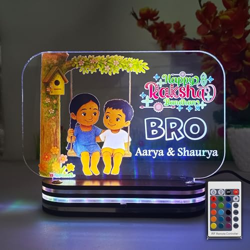 Image of lampees Personalized 3D LED lamp Rakhi Brother Sister Name - Multi Color (SwingBro)