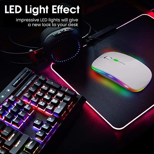 GLOBAL TECH LED Wireless Mouse, Slim Rechargeable Wireless Silent Mouse, 2.4G Portable USB Optical Wireless Computer Mice with USB Receiver for Notebook, PC, Laptop, Computer, Desktop (White)