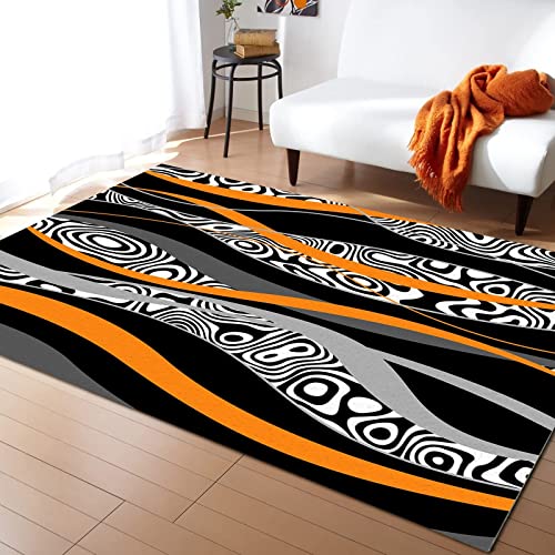 Orange Geometric Area Rugs, Black White Moire Modern Art Soft Washable Carpet, Upholstery Rug With Non-Slip Backing For Kids Boys Girls Bedroom Living Room Dining Room - 2Ft X 3Ft #TOP1
