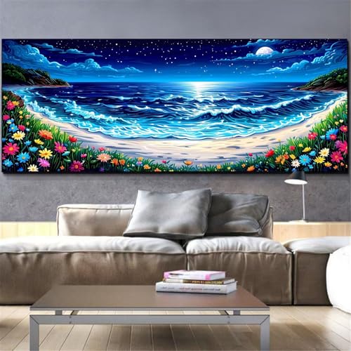 Peinture diamant pour murale de salon motif paysage de plage relaxant en grand format