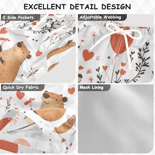 Pigsaly Boys Swim Trunks Capybara Balloon Heart Boys Board Shorts Swimsuit Swimwear Summer Bathing Suit 4T Multicolor3