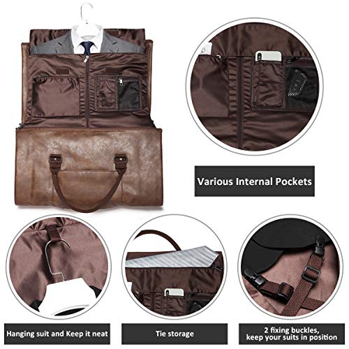 Carry on Garment Bags for Travel Leather Garment Duffle Bag Convertible Mens Suit Travel Bags with Shoe Compartment,Waterproof,Perfect for Business Travel/Husband Gifts