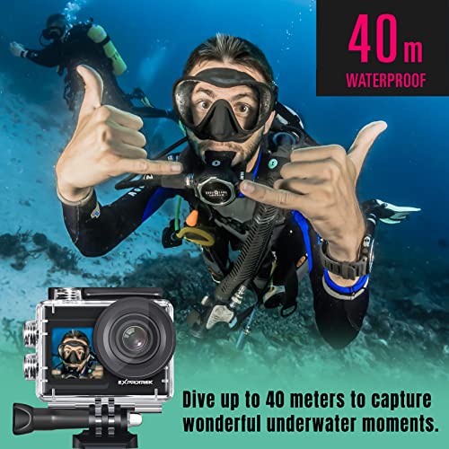 Exprotrek Action Camera 4K 60Fps With Touch Screen,Eis 170 ° Ultra Wide Angle, 40M Waterproof Underwater Remote Control Sports Camera With Helmet Accessories #TOP3