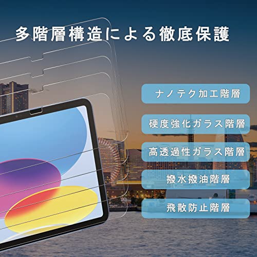 Image of (Set of 2) iPad 10th Generation (2022) Glass Film, Made of Asahi Glass Material, 9H Hardness, Shatterproof, Anti-Fingerprint, Anti-Bubbles, Water Repellent, Oil Repellent, Compatible with iPad 10th