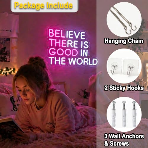 Image of Blieve There Is Good Neon Sign for Wall Decor Positive Light Up Sign Inspiration Led Signs for Room Party Home Motivational Wall Decor USB Powered