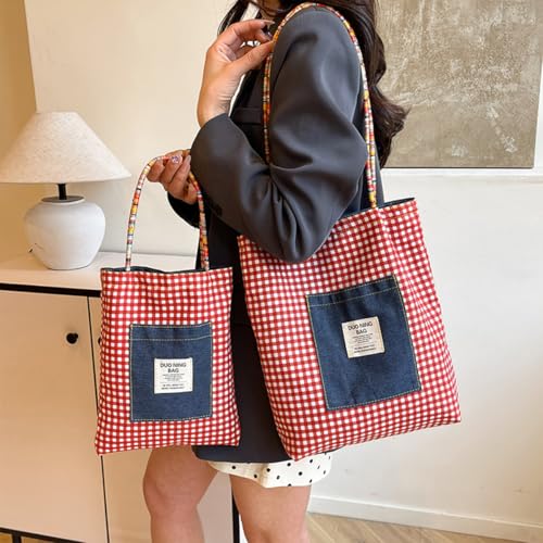 Reversible Plaid Hobo Bag, Denim Tote Bags Crossbody, Purse Charms, Casual Vintage Handbag,Suitable for Daily Travel Use2