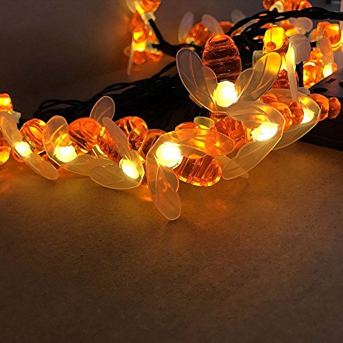 JOJOO Busy Bee 30LED Solar String Lights Outdoor Garden Flower Fence Bumble Bee Shaped Decor Light, Warm White LT046