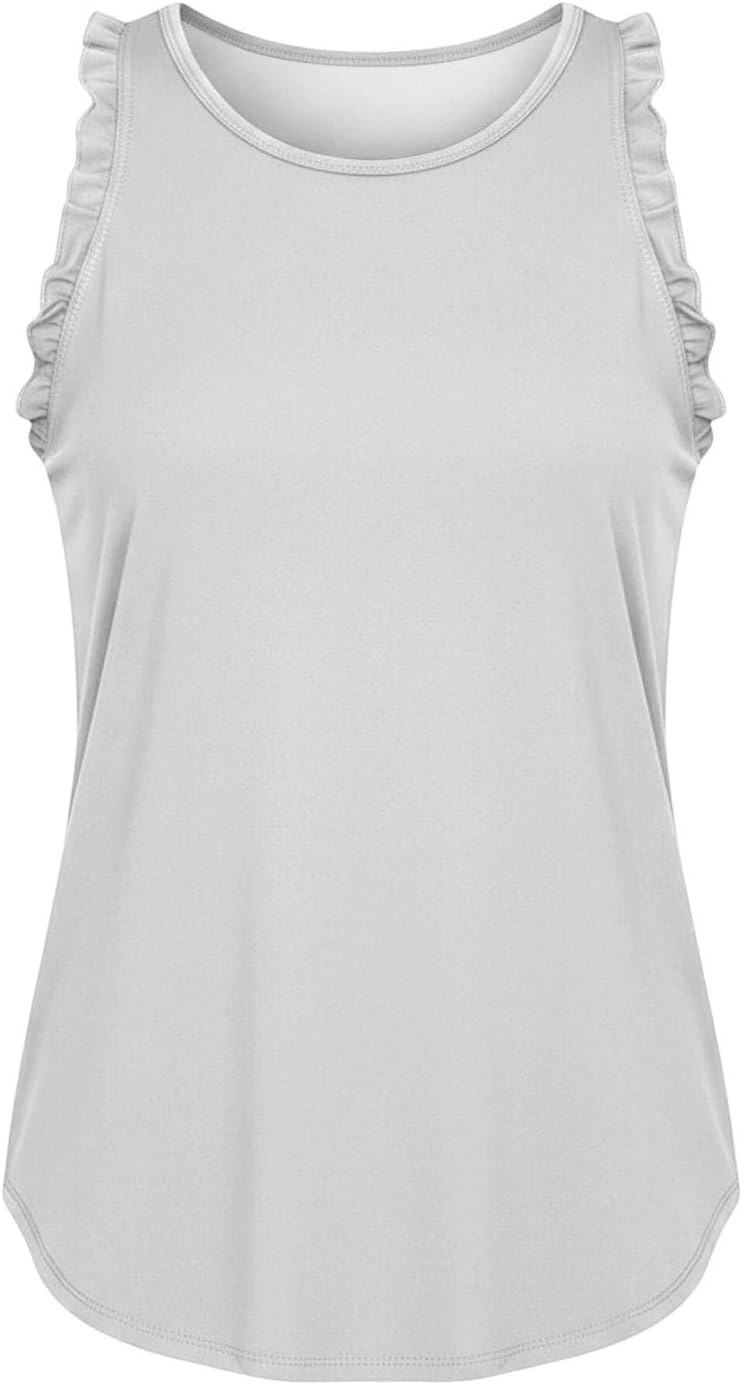 Girls Summer Workout Tank Tops Ruffle Sleeveless Racerback Crewneck Casual Loose Running Tennis Athletic Tee Shirts
