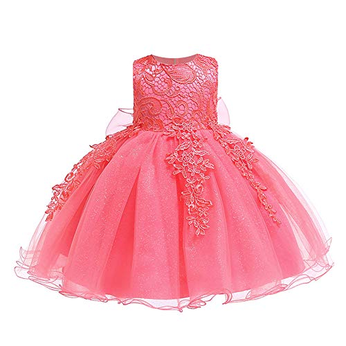 LZH Baby Girls Formal Dress Bowknot Birthday Wedding Party Flower Lace Dress(5801-Watermelon,24M)