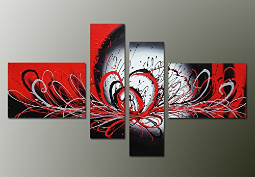 Fokenzary Peinture lhuile peinte la main de Morden Style Abstrait motif fleuri explosive sur toile tendue et encadr eacute e Toile Black/Red 16x20inx2pcs,10x32inx2pcs