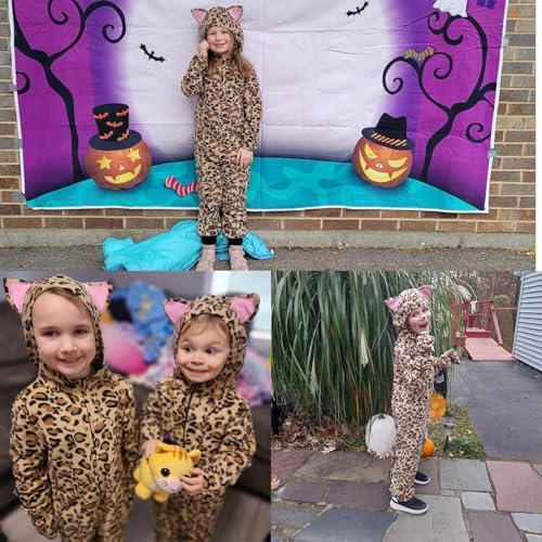 Rabtero Toddlers Cheetah Costume, Kids Leopard Costume, Halloween Christmas Parties Animal Cosplay Pajamas for Kids 10-12