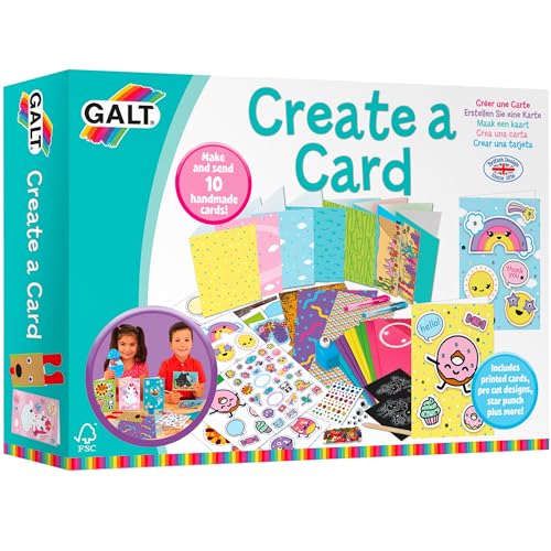 Galt Create a Card Craft Kit for Kids Activity Set for Children Decorate Make & Send 10 Handmade Cards Add Stickers Draw Colour & More - for Sleepovers Birthdays & Christmas - Kids Ages 6 Plus