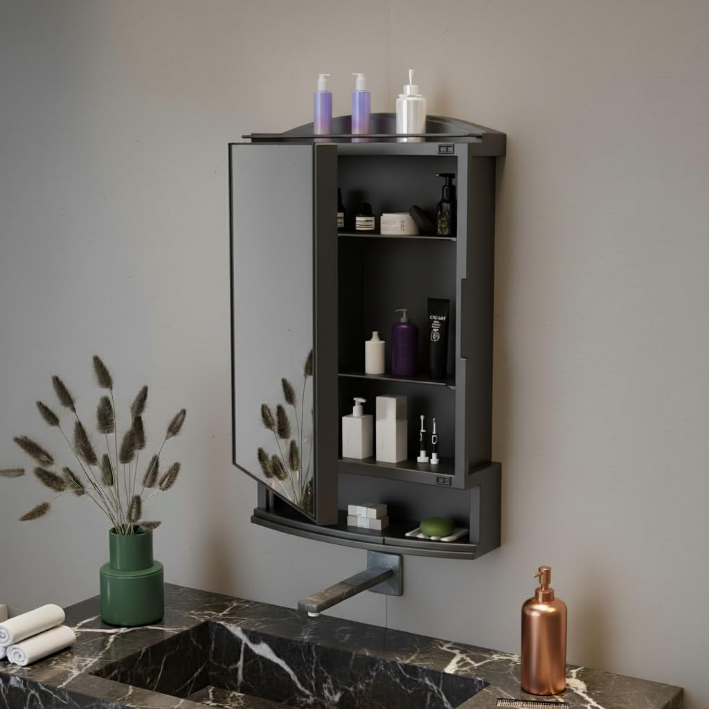 JD FRESH Unbreakable Bathroom Cabinet with Mirror/Wall Mount Mirror Cabinet for Wash Basin/Bathroom Organizer Cabinet/Multipurpose Wall Storage Organizer/Decorative Prime Look (Black)-image-35