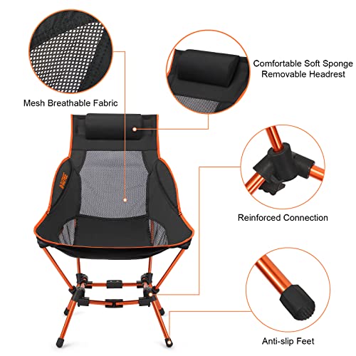 G4Free 2Pack Folding Camp Chair High Back Lightweight Camping Chair With Removable Pillow, Side Pocket & Carry Bag, Compact & Heavy Duty 385Lbs For Outdoor Hiking Backpacking Beach Travel Orange #TOP4
