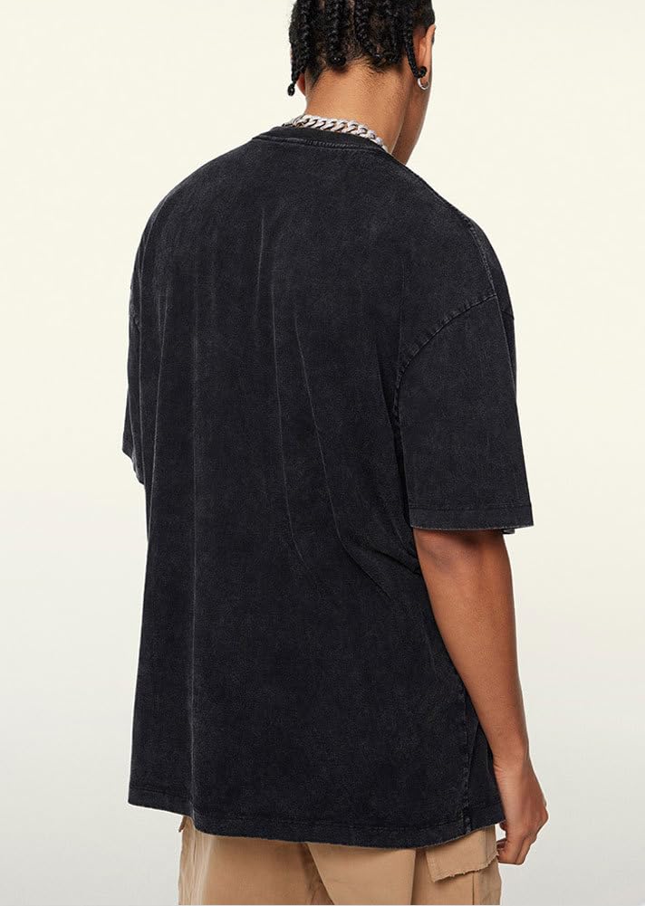 Maglietta da uomo oversize da palestra, vestibilità ampia, in cotone pesante, lavaggio acido, vintage, unisex