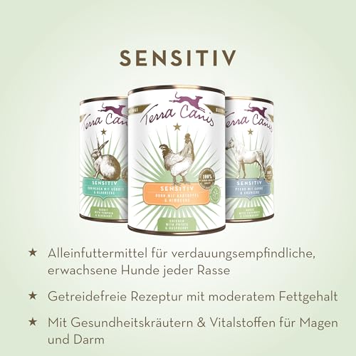 Terra Canis Huhn, Kartoffel & Himbeere - Sensitiv Nassfutter, 6x400g I Premium Hundefutter für verdauungssensible Hunde I Allergenfrei, getreidearm & leicht verdaulich