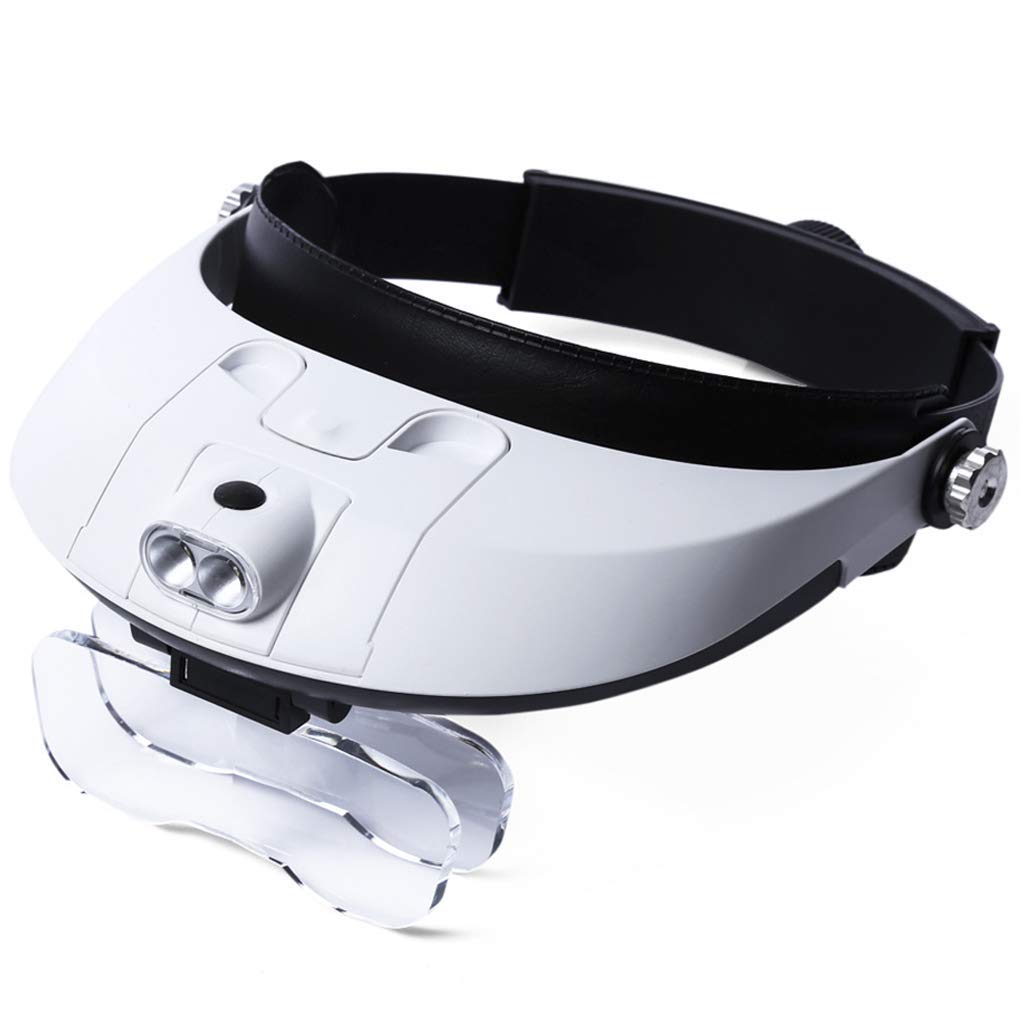 asdchZen Headband Magnifier With 2 Detachable Lights And 5 Lenses Head-Mounted Combination Magnifying Glass,Suitable For Reading,Identification Of And Repair